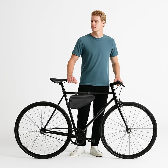 VEDA Waterproof Bike Triangle Frame Bag – 26 x 14 x 6 cm Slim Top Tube Saddle Bag with Zipper – Compact Bicycle Storage Pouch for Tools & Phone
