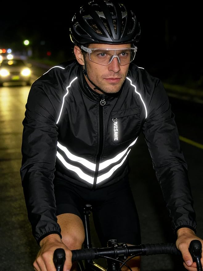 WOSAWE Men's High Visibility Cycling Wind Jacket Water Resistance Reflective Windbreaker