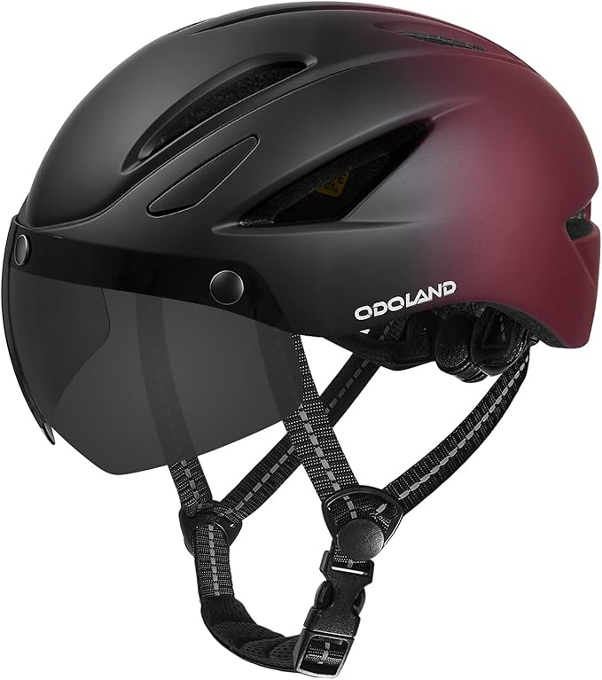 Odoland Bike Helmet with Magnetic Sun Visor for Adults, Glasses-Friendly Design Adjustable Dial Cycling Helmet for Men & Women, Urban Riding Bicycle Helmet for Mountain, Road, E-Bike, Commuting