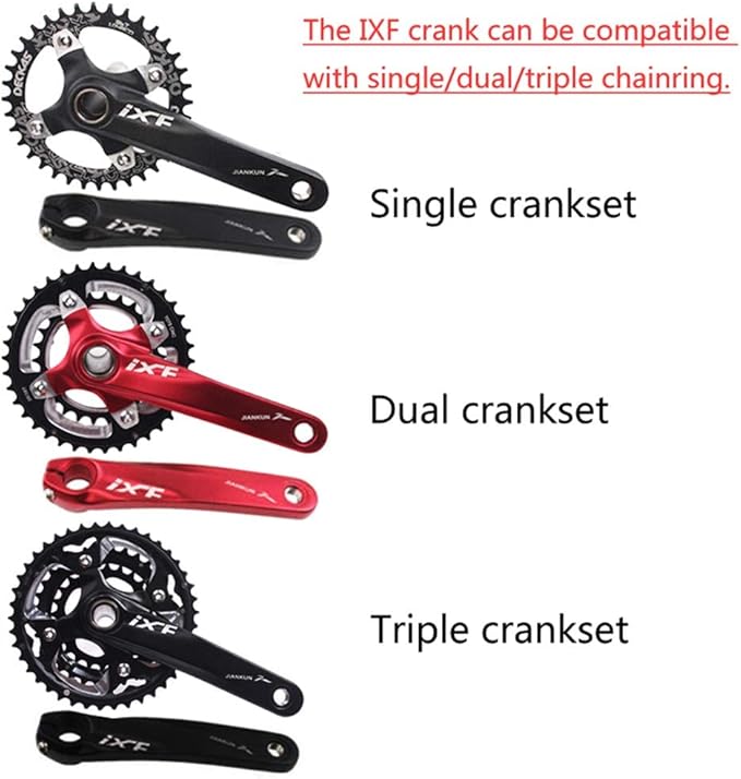 BUCKLOS IXF 104 BCD 30-52T Mountain Bike Crankset -Hollow Integrated MTB 170mm Crank Set- Aluminum Alloy Bike Crankset with Narrow Wide Tooth Chainring Bottom Bracket Bolts (Black/Red)