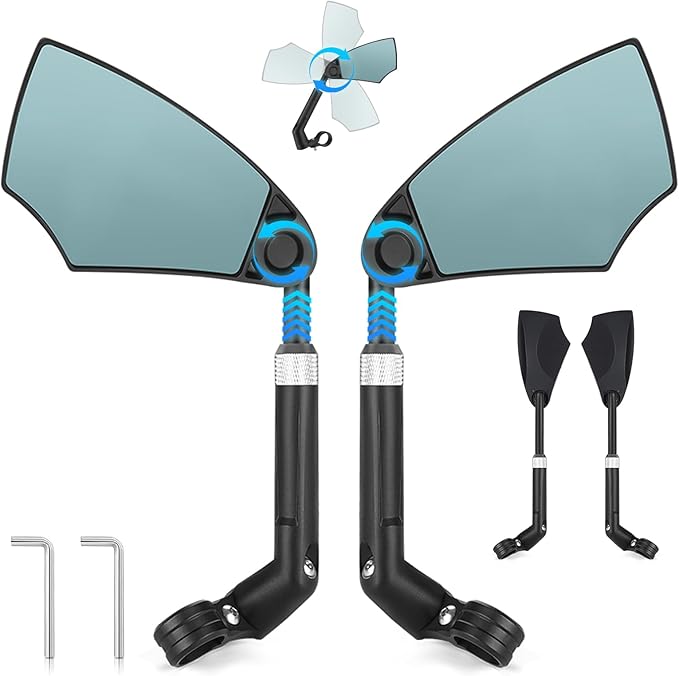 Anti-Glare Handlebar Bike Mirror, Retractable Mirror Rod & 360° HD Adjustable Lens Scratch Resistant, Folding Rear View Mirror Suitable for 20-23mm Handlebar - 1 PAIR