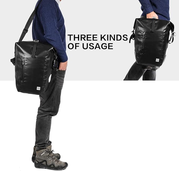 Rhinowalk Bike Pannier Bag Waterproof Bike Bag 23L for Bicycle Cargo Rack Saddle Bag Shoulder Bag Laptop Pannier Rack Bicycle Bag Professional Cycling Accessories-Black