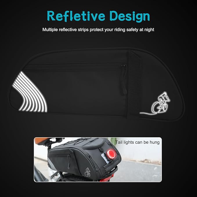 YEEGO DIRECT Bike Rack Bag, 14L Expandable Capacity Bike Bags for Bicycles Rear Rack,Water-resistant Bike Trunk Bag, Bike Panniers Reflective Design, Crossbody Shoulder Bag for Commuting Outings
