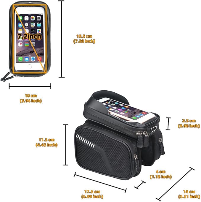 Bike Frame Bag with 2 Side Storage Pockets Bicycle Top Tube Phone Bag with Sensitive Touch Screen,Waterproof