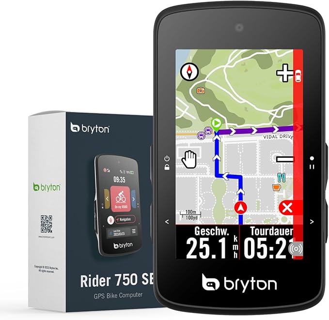 Bryton Rider 750SE 2.8 Inch Colour LCD Touchscreen GPS Bike Computer Offline EU Map Compatible with Bicycle Radar 40 Hours Battery Life Navigation with Turn-by-Turn Follow Track