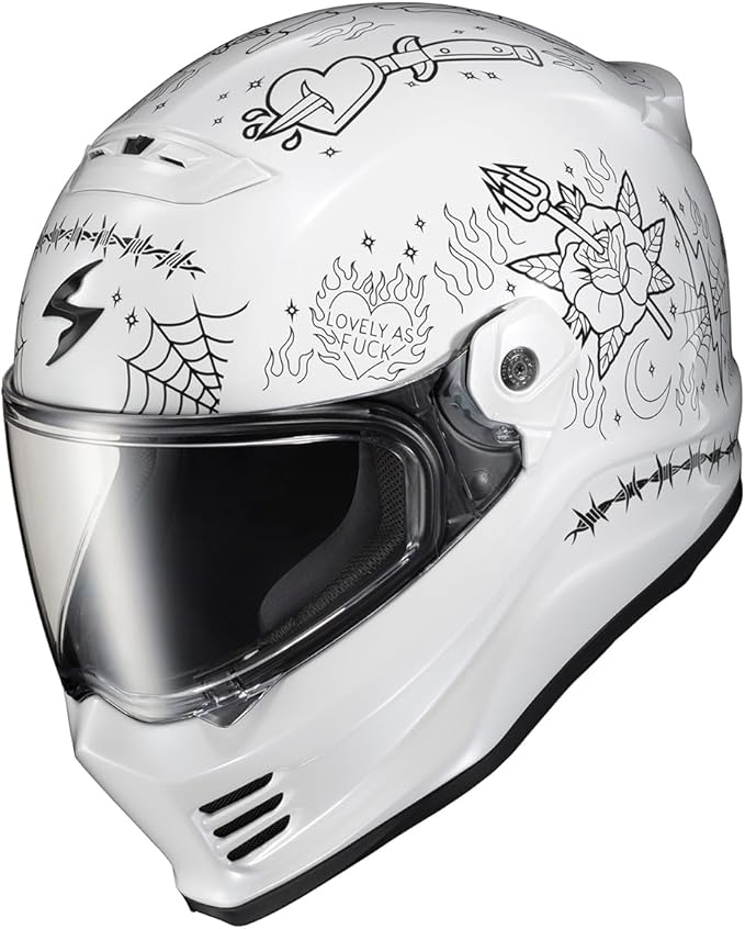 ScorpionEXO Covert FX Full Face Adult Motorcycle Helmet Street Fighter Style - Bluetooth Ready Speaker Pockets DOT ECE The Litas 2 (White - 2X-Large)