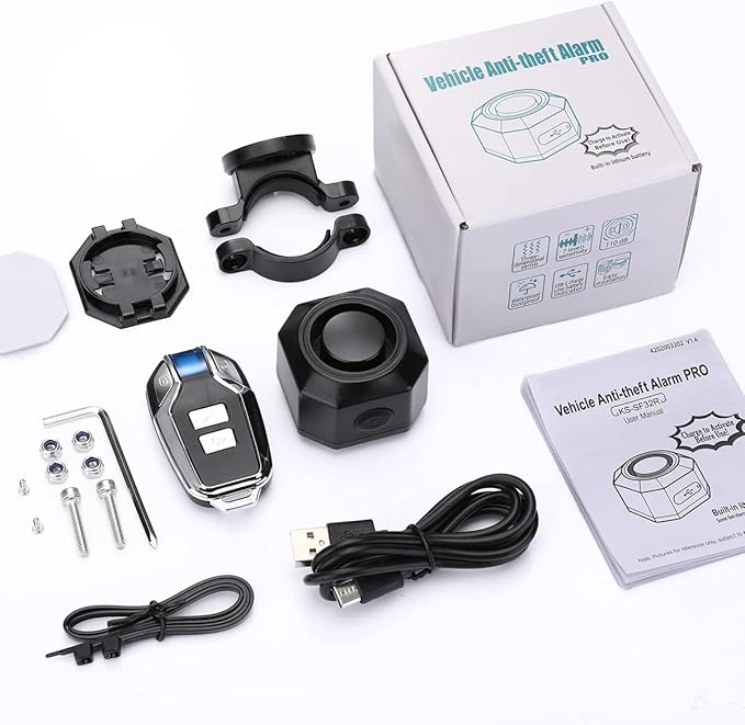 ONVIAN Bike Alarm with Motion Sensor Remote, USB-C Rechargeable Wireless Antitheft Bicycle Alarm for Bicycle Motorcycle Scooter, Sensitive Motion Detection Security Bike Accessories 110dB Super Loud