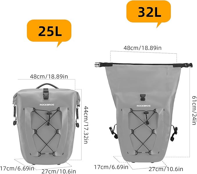 ROCKBROS Bike Panniers Waterproof Bike Rear Rack Bag Max 30L Large Capacity Bike Rear Panniers for Cycling Traveling Commuting 1 Pack