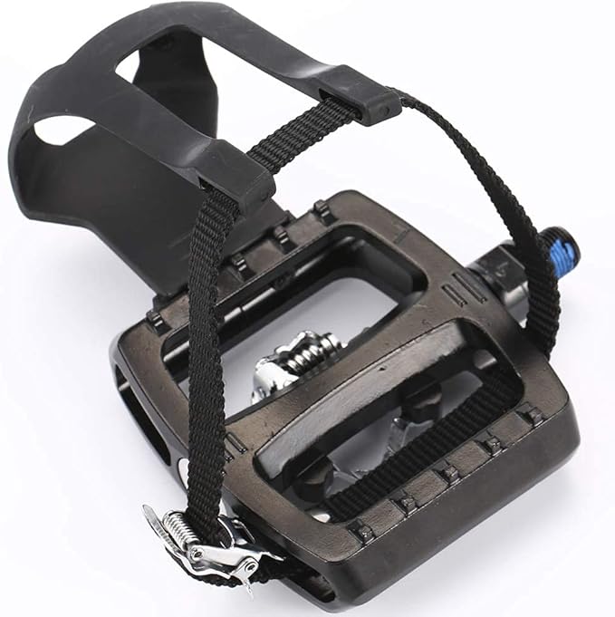 Zeray Spin Bike Pedals - Dual Platform Indoor Cycling Pedals with Clips and Straps, Compatible with Shimano SPD, Suitable for Spin Bike and Peloton