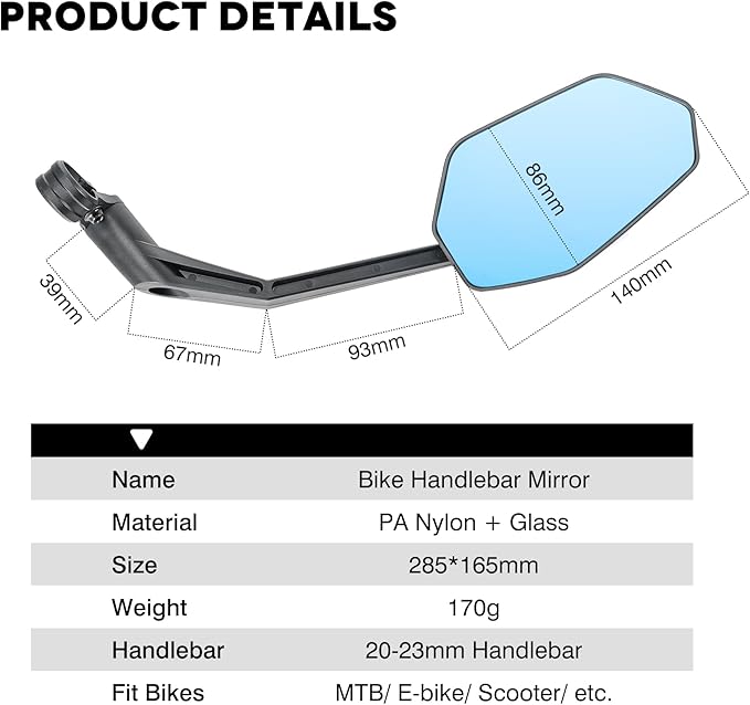 2025 Bike Mirror Handlebar Mount, Rotatable Bicycle Rear View Mirrors, Scratch Resistant Convex HD Glass, Safe Bike Rearview Mirror for MTB, E-bike, Road Bike Accessories, Fit 20-23mm
