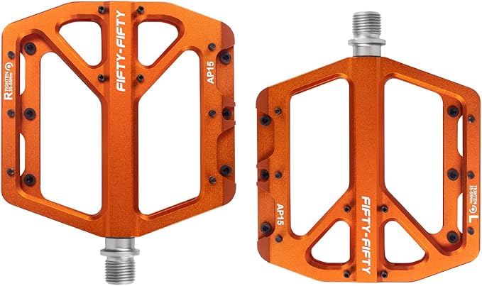 FIFTY-FIFTY Mountain Bike Pedals, Non-Slip and Aluminum Alloy Bicycle Flat Pedals, 9/16" Sealed Bearing, Lightweight and Wide Platform for All Mountain, Enduro, Downhill, E-Bike, MTB