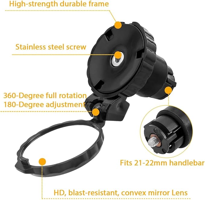 2 Pcs Bar End Bike Mirror, 360° Adjustable Handlebar Bar End Rear View Mirrors HD Glass Convex Lens E-bike Mirrors for Mountain Bikes, Bicycles, Scooters