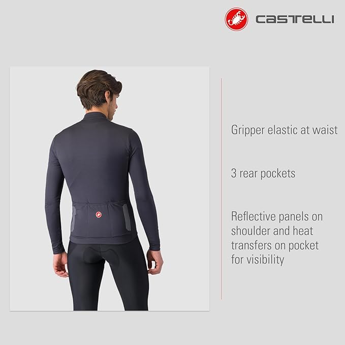 CASTELLI Men’s Puro 4 Jersey, Long Sleeve Mid-Weight Reflective Cycle Apparel for Early Morning Cool Road Cycling & Biking