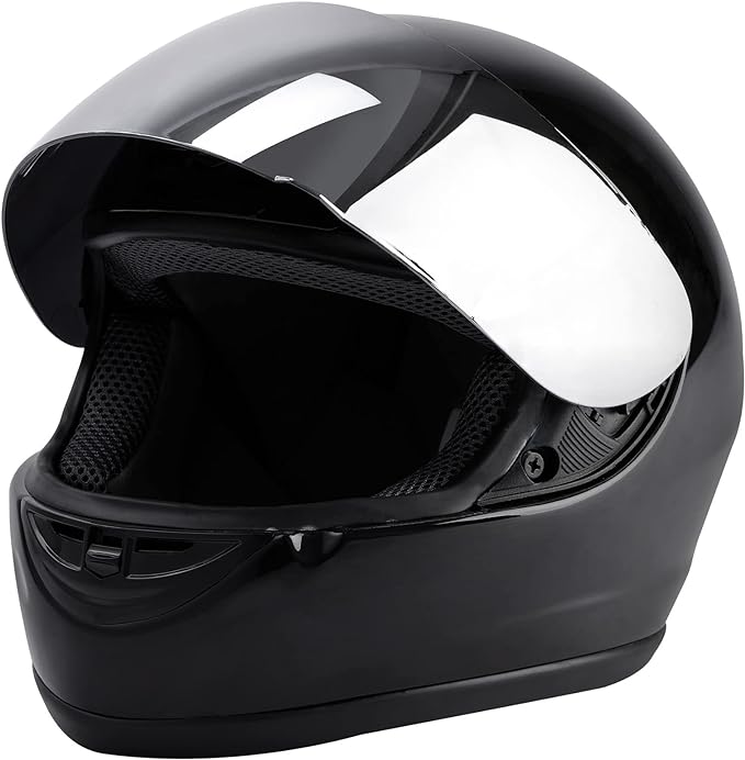 TCT-MOTORPARTS Motocross Flip Up DOT Full Face Helmet Visor Mirror Sun Shield Street Sport Motorcycle Adult Helmet for Women Men Gloss Black,Small