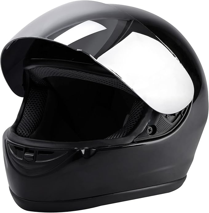 TCT-MOTORPARTS Motorcycle Motocross Flip Up DOT Full Face Helmet Visor Mirror Sun Shield Street Sport Motorcycle Adult Helmet for Women Men Gloss Black, (Medium