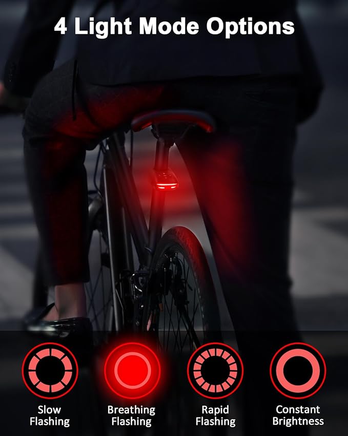ONVIAN 2 in 1 Bike Alarm with Taillight, USB Rechargeable 105dB Anti-Theft Bicycle Alarm Brake Sensing Rear Light, IP65 Waterproof 4 Modes Safety Flash,Vibration Sensor Ebike Warning 1.5H Fast Charge