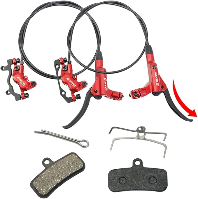JFOYH zoom HB876 4-Piston Pre-Bled Hydraulic Disc Brake Set for Mountain Bike, Bike Disc Brake Kit with 160mm Rotors, Front and Rear Levers(PM Adapter Included) - Left-Front&Right-Rear