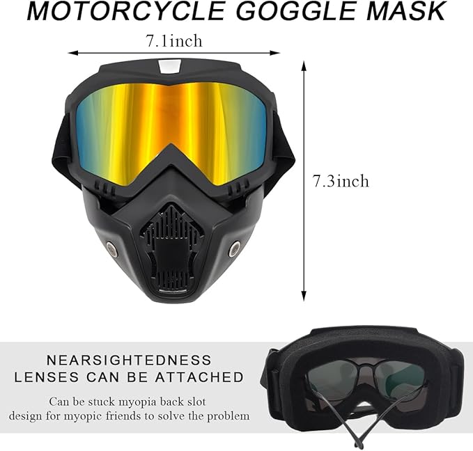 Motorcycle Helmet Goggles, Fog-Proof Goggle Face Protection Mask, Riding Racing Goggles For Men Women (Golden)