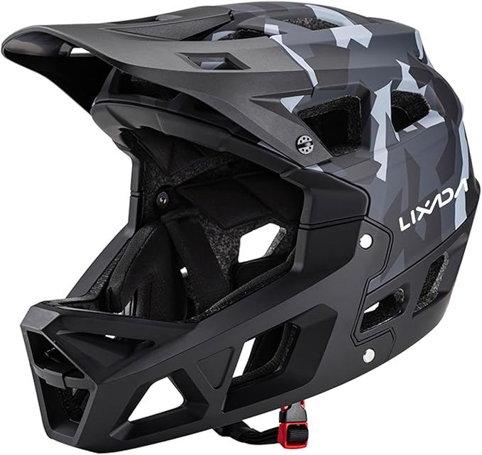 Lixada Adult Bike Helmet, Full Face Mountain Bike Helmet Lightweight Bicycle Helmet with Pads & Visor, Comfort Cycling Helmet Racing Downhill MTB Helmet for Men Women