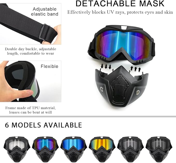 Motorcycle Helmet Goggles, Fog-Proof Goggle Face Protection Mask, Riding Racing Goggles For Men Women (Colorful)