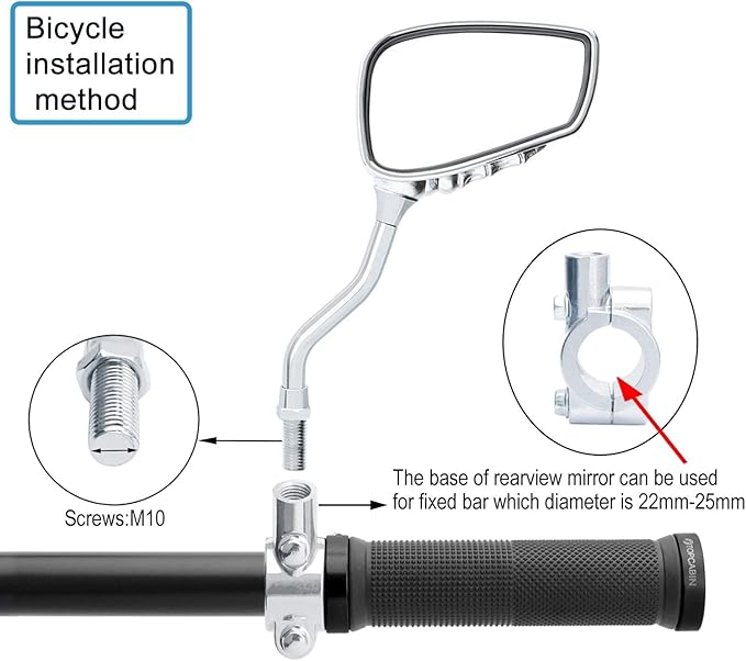 1 Pair Bicycle Mirror,Big View Bike Rear View Mirror Blindsight Multi Angle Adjustable Bike Mirror Billet Aluminum Chrome Plated Outside Skull Claw Style Also suitable for motorcycle mirror