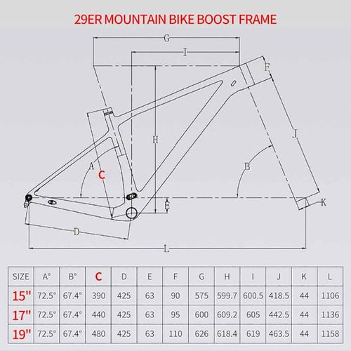 15/17/19in Carbon Fibre Cyclocross Frame 29er XC Hardtail Mountain Bike Boost Frame 12 * 148mm Thru-Axle, Press-in BB92mm Disc Brake, Internal Routing