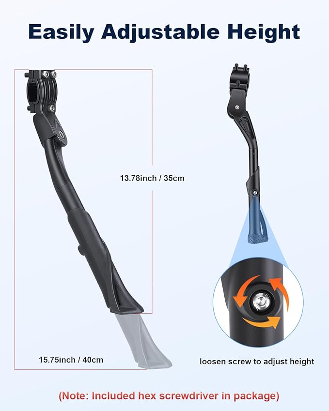 WSDCAM Bike Kickstand for Adult Bike, Adjustable Rear Side Bike Kick Stand for 24”-29" for Bicycles, Aluminum Alloy Sturdy Non-Slip Wider Base Stands For Mountain Bikes, Road Bikes, Cargo bicycle etc.