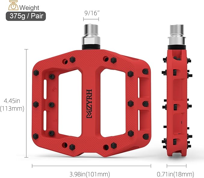 MZYRH Mountain Bike Pedals 9/16" 3 Sealed Bearings Lightweight Non-Slip Nylon Fiber Bicycle Platform Pedals for Road BMX MTB