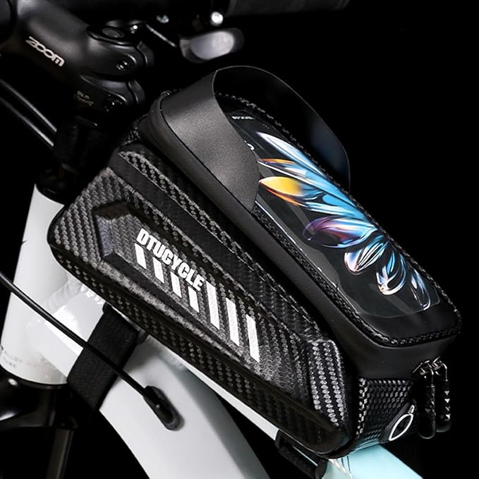 Bike/Bicycle Phone Holder Bag, Bicycle Front Frame Bag, Waterproof Tube Bag, Bike Accessories, Cycling Pouch with TPU Touch-Screen& Sun-Visor Compatible Phone Under 6.5” (1.5L Black)