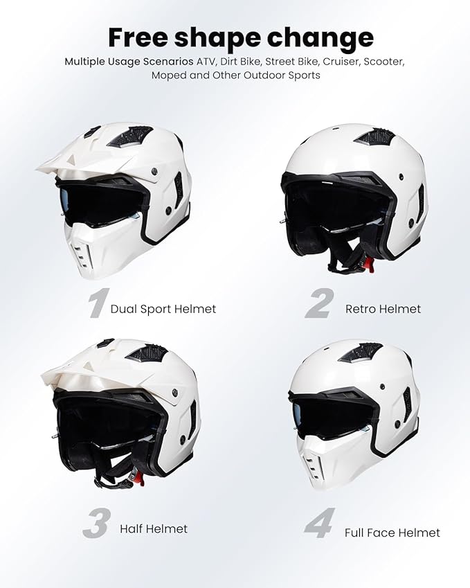 ILM Open Face Motorcycle 3/4 Half Helmet for Men and Women, Vintage Retro Helmet with Visor for Moped ATV Cruiser Scooter DOT Model Z302(White,XX-Large)