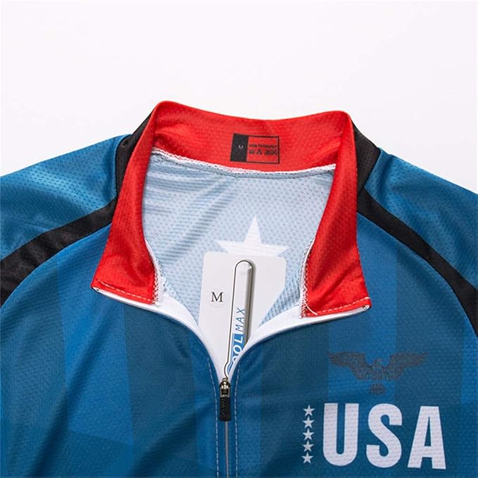 JPOJPO USA Cycling Jersey Men Short Sleeve Bike Shirts Biking Jersey Summer American Bicycle Tops with 3 Pockets Reflective