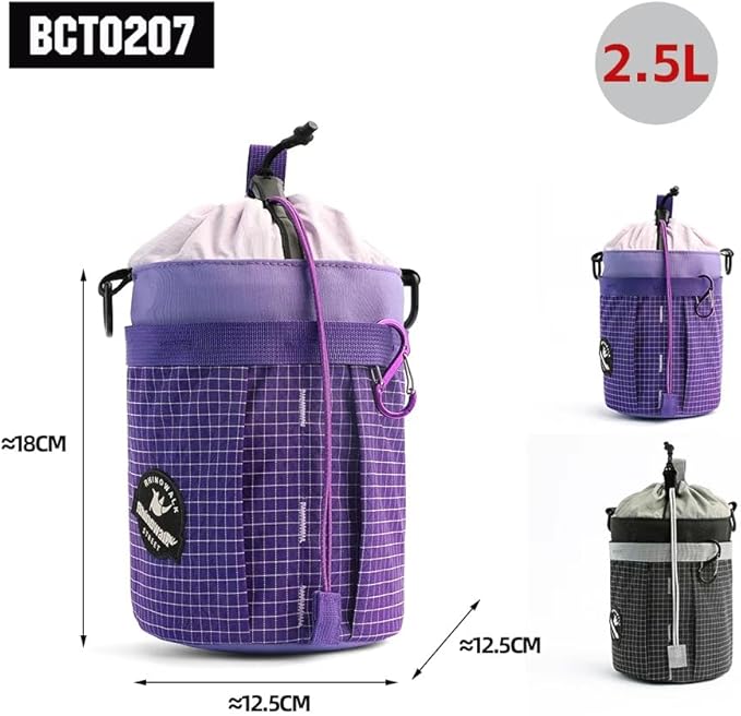 Rhinowalk 2.5L Bike Handlebar Bag for Water Bottle, Compact Cylinder Handlebar Storage with Shoulder Strap, Fits Folding Bikes and City Bicycles like Brompton (Lavender Purple)