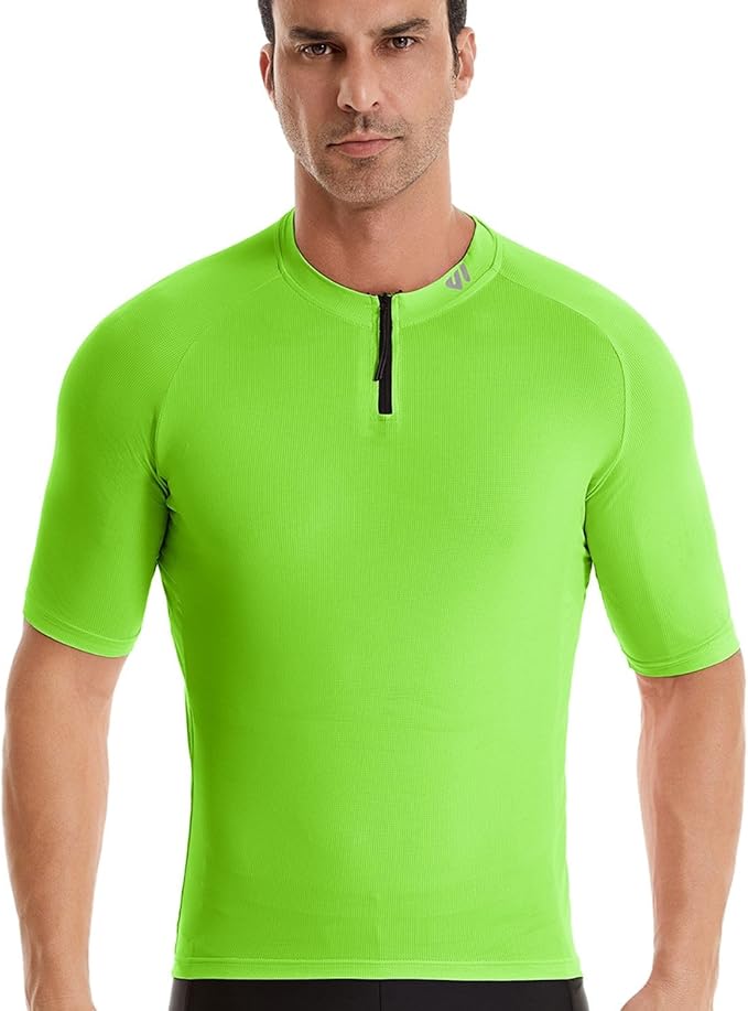 Wulibike Cycling Jersey Men Short Sleeve, Road Bike Shirts 1/4 Zipper with Pockets, Bicycle Clothing Breathable Quick Dry
