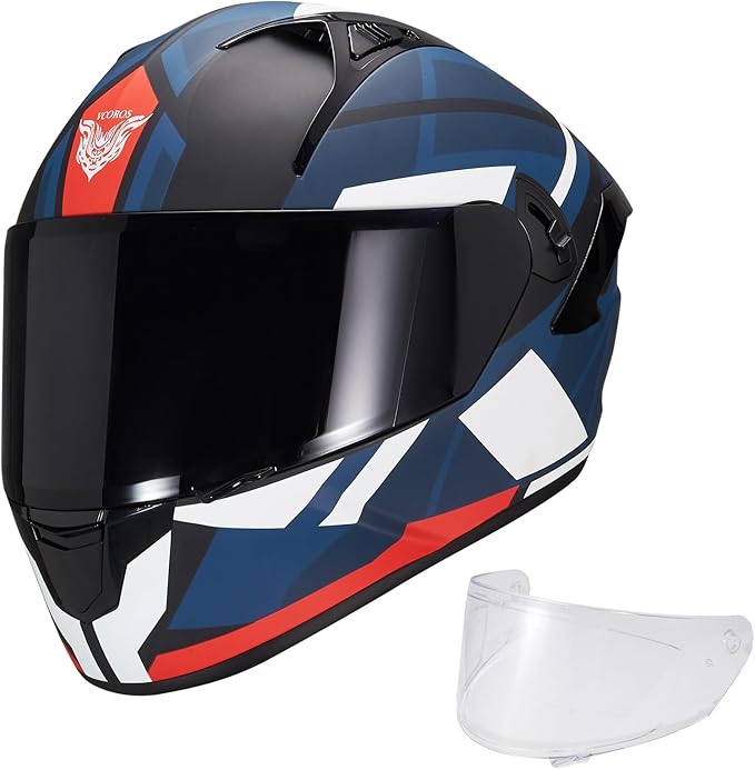 VCOROS Full Face Dual Visor Motorcycle Helmet for Adults Motorbike Street Bike Racing Helmets X9 DOT Approved with Black Visor