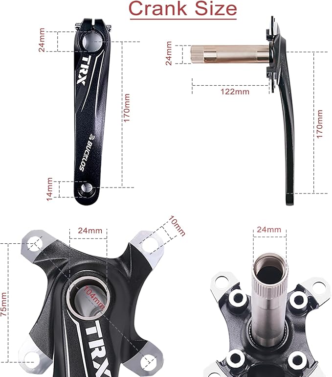 BUCKLOS IXF 104 BCD 30T-38T 170MM Mountain Bike Crankset, Hollow Integrated MTB Crank Set, Aluminum Alloy Crankset Round Oval Narrow Wide Chainring with Bottom Bracket Bolts Fit Shimano/FSA Gaint