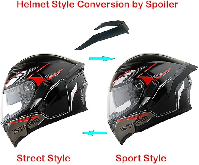 1Storm Motorcycle Modular Full Face Flip up Dual Visor Helmet + Spoiler: HB89 Storm Red