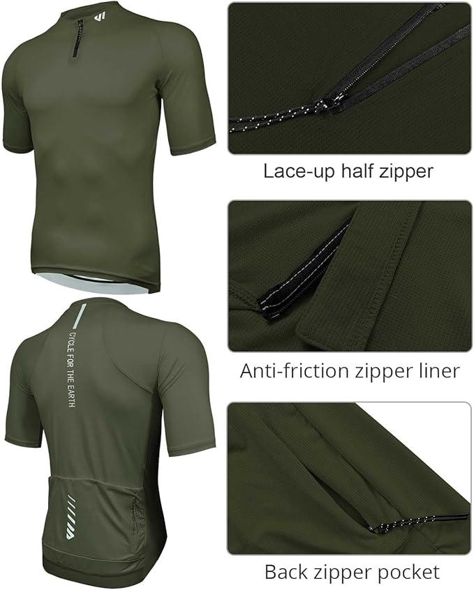 Wulibike Cycling Jersey Men Short Sleeve, Road Bike Shirts 1/4 Zipper with Pockets, Bicycle Clothing Breathable Quick Dry