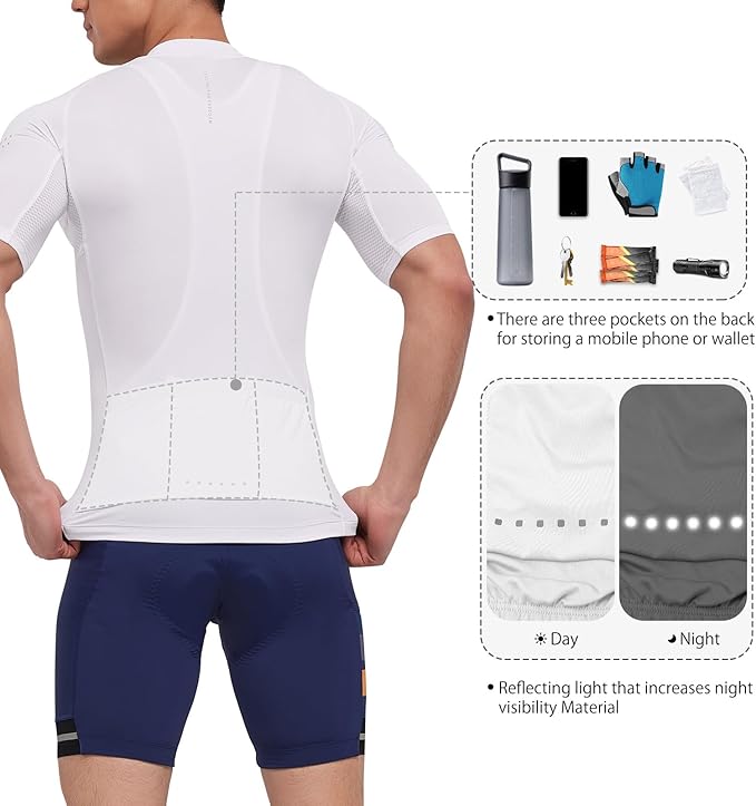 Santic Men's Cycling Jersey Short Sleeve Tops Pro Road Bike Shirt Full Zipper UPF 50+ MTB Jersey with Pockets