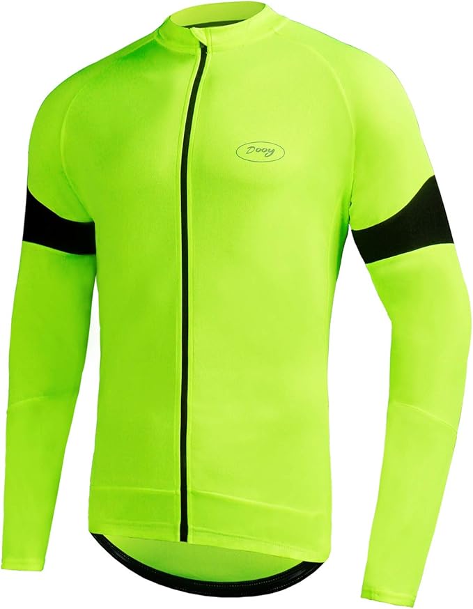 Dooy Men's Cycling Bike Jersey Long Sleeve Full Zipper Biking Shirt with 3 Rear Pockets, Breathable MTB Shirts Basic Series