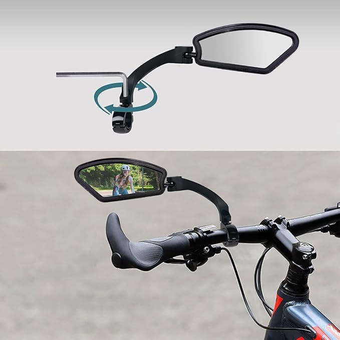 Bike Mirror Handlebar Mount, E-Bike Mirror for Handlebars, HD Glass Lens, Bike Rear View Mirrors, Clear & 360° Adjustable View Bicycle Mirrors for Bikes&E-bikes (Left)