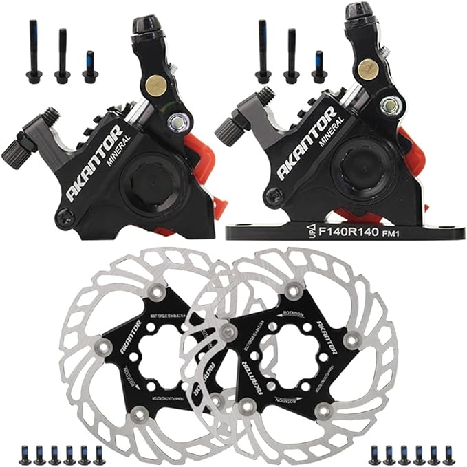 FukkeR Mountain Bikes Aluminum Alloy Hydraulic Brake Set Fit for Mountain Bikes BMX XC Trail Ebike Bicycles Disc Brakes Kit with 140 Rotors and Caliper PM/is Adapter