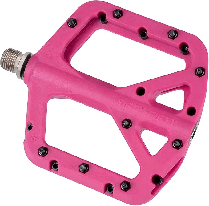 FIFTY-FIFTY Mountain Bike Pedals, Non-Slip MTB Nylon Composite, 9/16" Bicycle Pedals, Lightweight and Wide Flat Platform