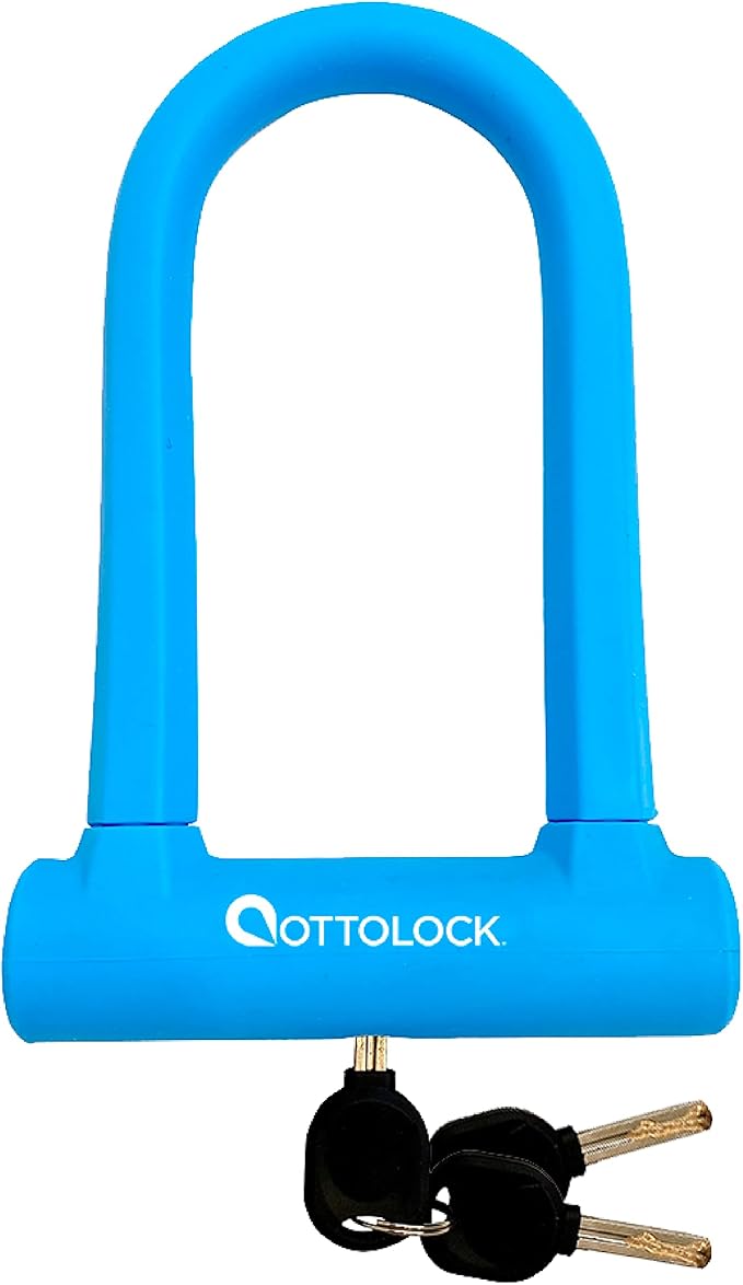OTTOLOCK Sidekick Compact U-Lock - Heavy Duty Anti Theft Bicycle U-Lock with Keys, Silicone-Coated, Bike Accessories, Blue