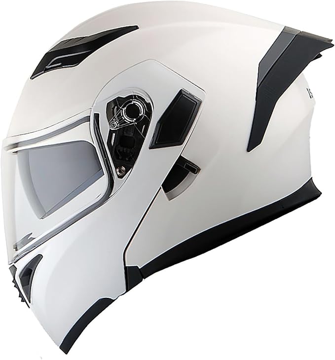 1Storm Motorcycle Modular Full Face Helmet Flip up Dual Visor Sun Shield: HB89 Glossy White