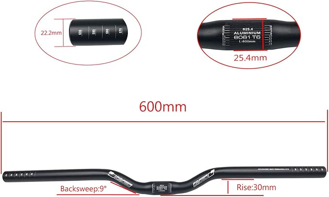 25.4mm Lightweight Aluminum Alloy MTB Bike Handlebar Cycling Bicycle Riser/Flat Bar 600mm Long for Mountain Bike