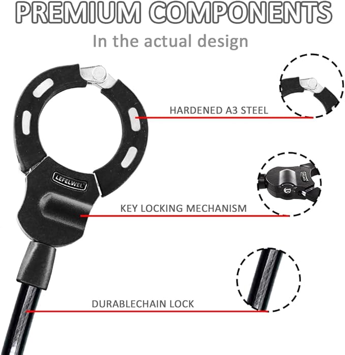 Electric Scooter Lock,Scooter Locks Anti Theft,14mm Thick for E-Scooter, Electric Bike, Bicycle, Motorbikes