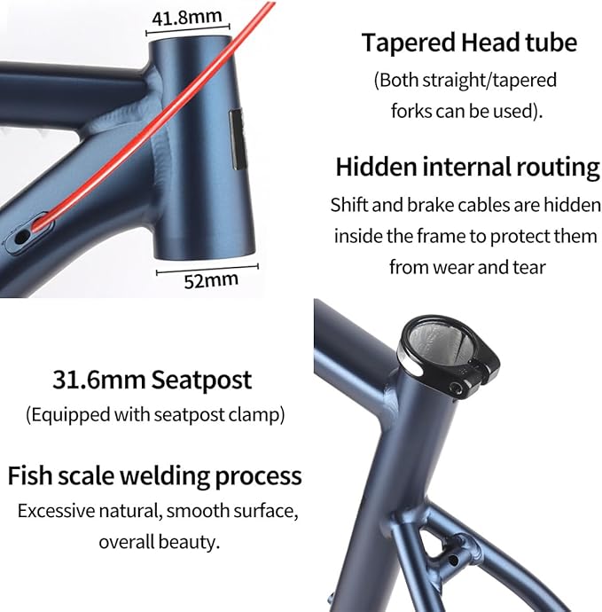 700C Racing Road Bike Frameset 48cm 50cm Aluminum Alloy Disc Brake Bike Frame Thru Axle F12*100MM R12*142MM BSA BB68mm Carbon Fibre Rigid Fork(Dark Blue,50cm)