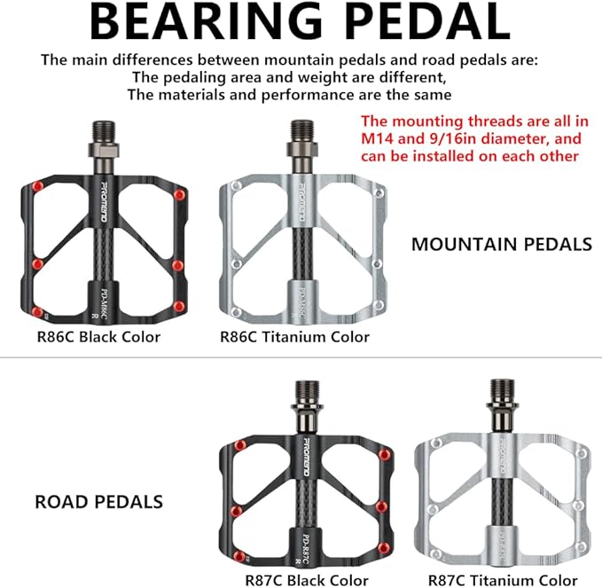 Aluminum Alloy & Carbon Fiber MTB Pedals - 9/16" Sealed 3-Bearing System | Lightweight Non-Slip Platform for Road, Mountain & BMX Bikes