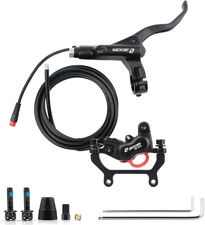 ZOOM Ebike Hydraulic Disc Brake Set: H876E 4-Pistons Power-Off Electric Bike Brake Kit with 2-PIN Sensor Included 160mm/180mm Rotors and Mounting Adapter