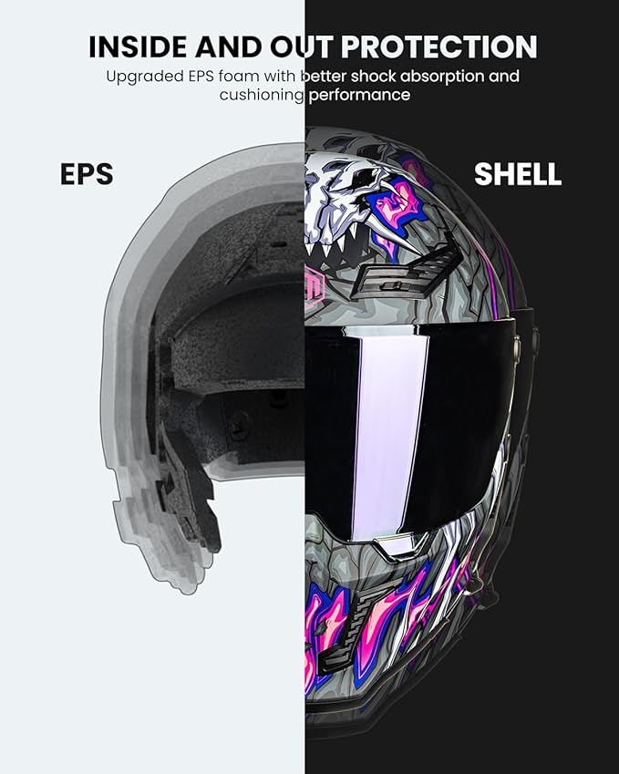 ILM Motorcycle Helmets for Adult Men Women Full Face DOT ECE Powersports Dual Visor Street Racing Helmet with Pinlock Cascos para Motos Model MF509 (Day1 Purple, XL)